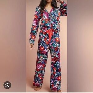 Floreat by Anthropologie Floral Satin-Like Pajama Set - Size: Small